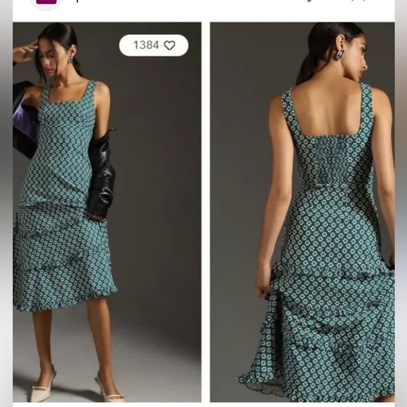 Anthropologie Teal floral Midi Dress - Picture 2 of 7